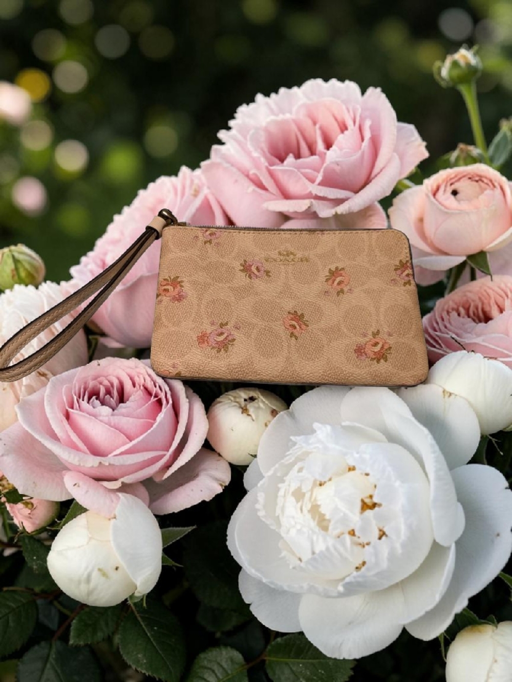 Coach Beige Floral Signature Wristlet